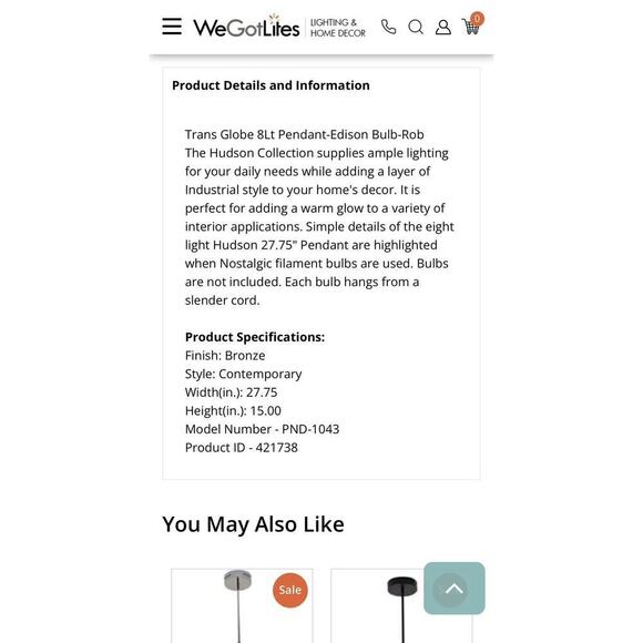 Trans Globe 8 Light Hanging Pendant Edison Bulb Dining Entry Lighting Fixture - Picture 10 of 10